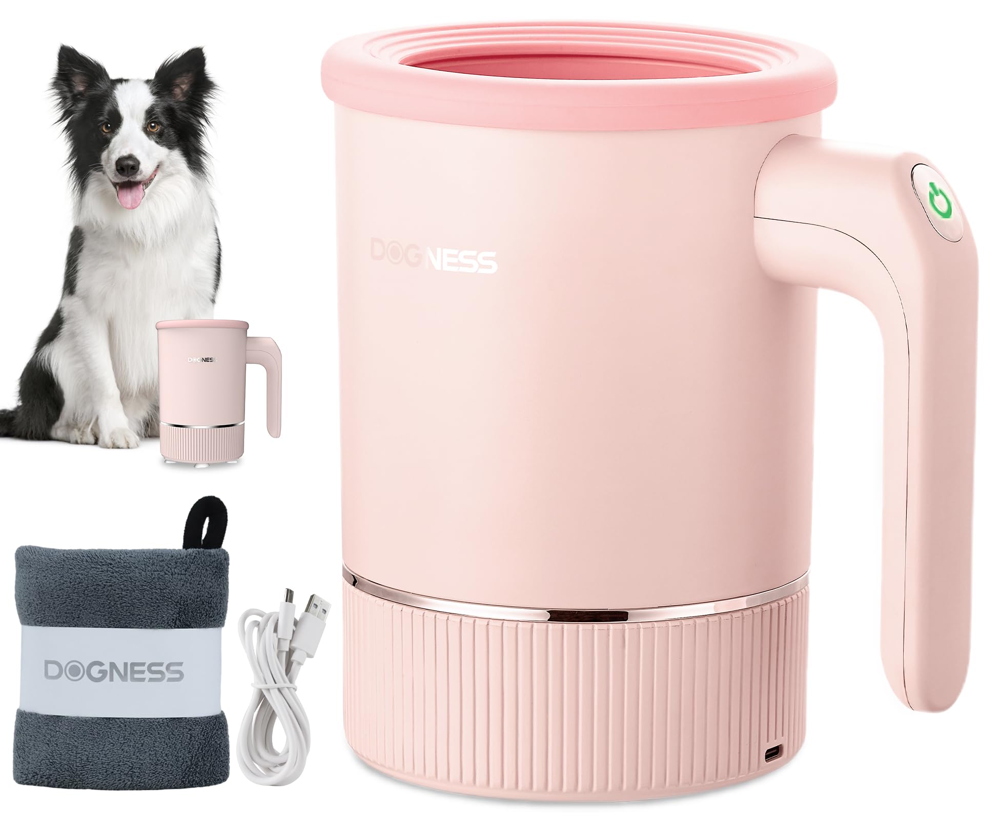 DOGNESS Automatic Paw Cleaner for Dogs, Dog Paw Cleaner with Soft Silicone, 2400mAh, Type-C, USB Quick Charge, 360° All-round Pet Paw Cleaner, Gentle on Dog Paw Washer for Massage Grooming Dirty Claws