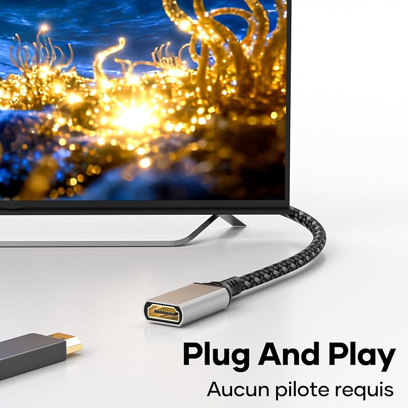 Câble d'extension HDMI 2.0,1m 4K@60Hz et 2K@144 Hz,câble en nylon tressé mâle vers femelle,haute vitesse 18 Gbit/s,UHD ARC HDR HDCP 2.2,compatible avec TV Stick,HDTV,PS5 et PS4. — photo 2 sur 7