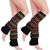 PHOGARY 2 Pairs Winter Leg Warmers for Women, Bohemian Style Crochet Knitted Boot Socks for Girls High Leg Warmers Boot Topper Socks Leg Cuffs Gift for Girls (Black+Navy)