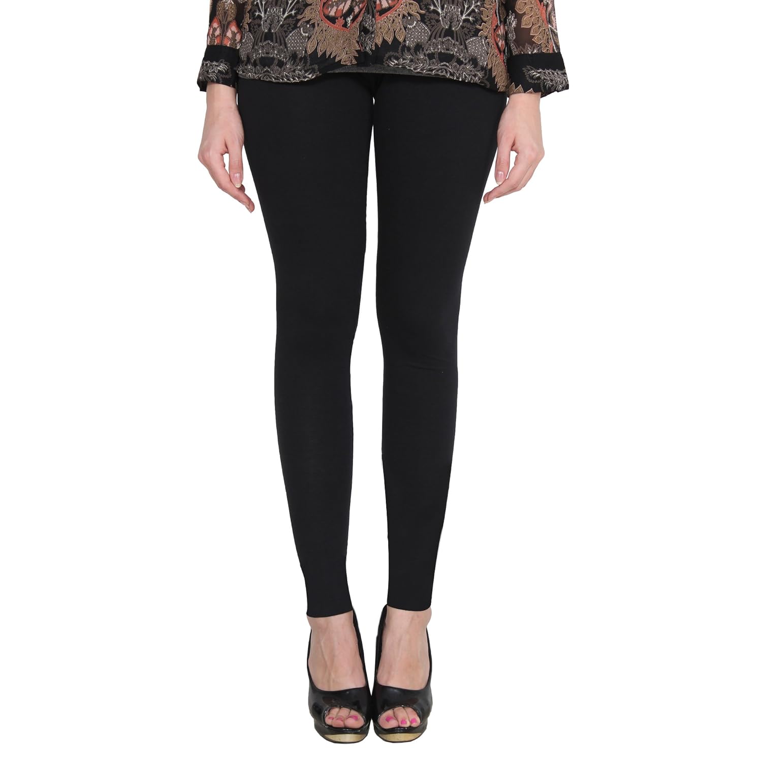 pamo ankle lenght black cotton lycra premium leggings for women