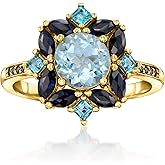 Ross-Simons 1.80 Carat Sky Blue Topaz, 2.40 ct. t.w. Sapphire and .80 ct. t.w. London Blue Topaz Ring in 18kt Gold Over Sterling