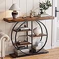 LIFECHOVY 41.3" Console Table for Entryway, Industrial Hallway Sofa Table with Storage Shelves, Narrow Accent Decor Living Room Furniture with Circle Base for Foyer, Entrance, Rustic Brown