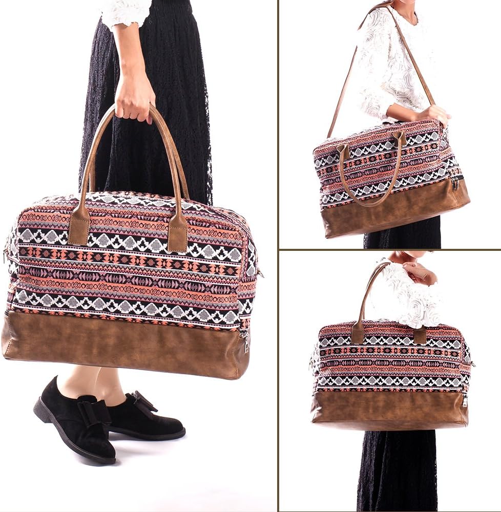  | MyMealivos Canvas Weekender Bag, Overnight Travel Carry On Duffel Tote with Shoe Pouch (multi) | Travel Duffels