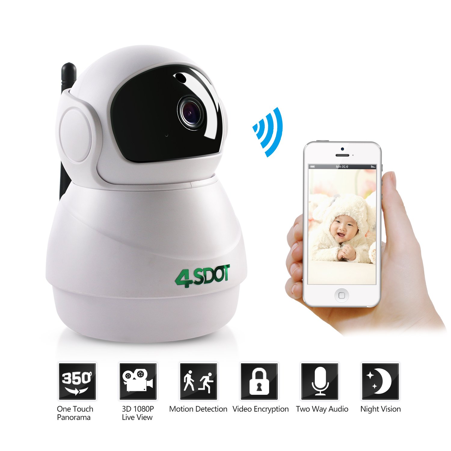 4sdot Wireless IP camera,Nanny cam 1080P baby monitor Home WIFI