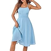 Belle Poque Women 2025 Summer Sundress Spaghetti Strap Swiss Dots A-line Midi Dresses with Pockets