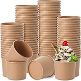 Honeydak 100 Pieces Ice Cream Soup Cups Paper 12 oz Disposable Sundae Bowls Kraft Paper Hot Cold Snack Yogurt Dessert Small Cups for Ice Cream Baby Shower Party Supplies, Brown Disposable Bowls