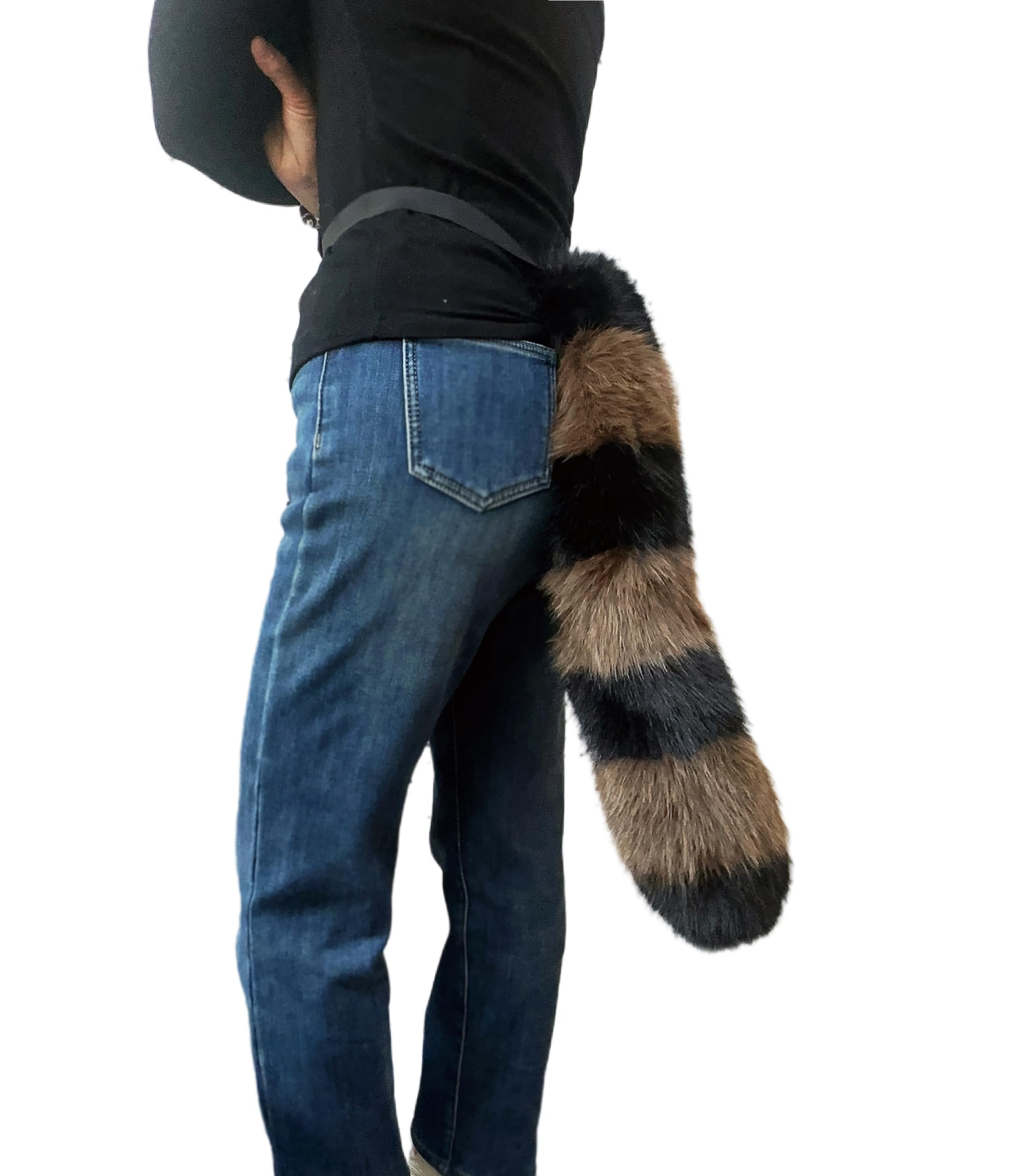 Lina & Lily Adults Faux Fur Fox Wolf Animal Tail Costume Fancy Dress Accessories for Cosplay Halloween Christmas Party (Black & Khaki) โ image 1