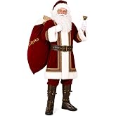 Santa Claus Costume Adults Men10Pcs Christmas Outfit Suit Holiday Cosplay | Deluxe, Professional, Velvet, Faux Fur, Xmas Party, Vintage, Plus Size, Accessories Set