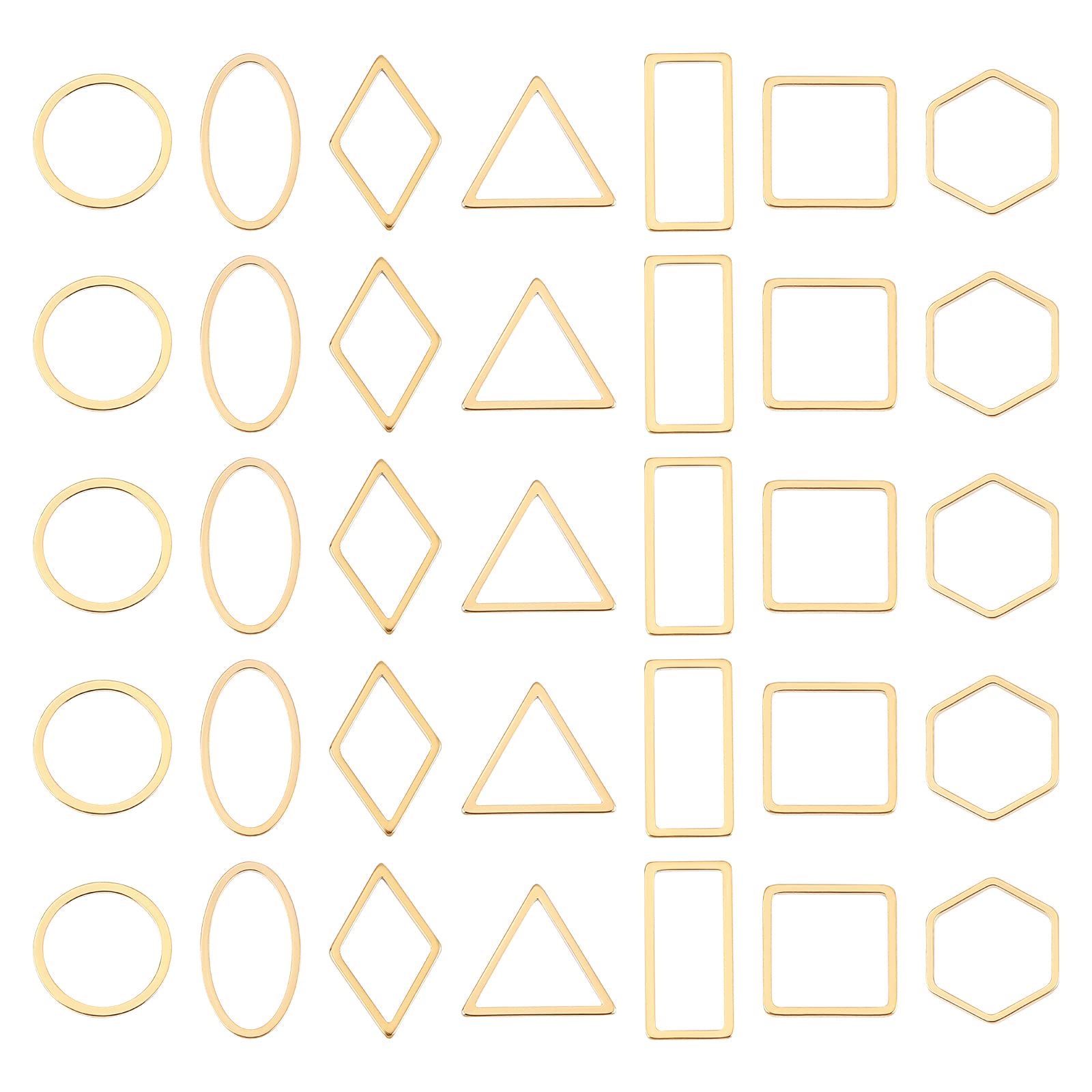 UNICRAFTALE 42pcs 7 Styles Golden Linking Rings 304 Stainless Steel Link Charms Rectangle Connectors Charms Oval Linking Ring for Dangle Beading Hoop Jewelry Making 11.5-16mm Long