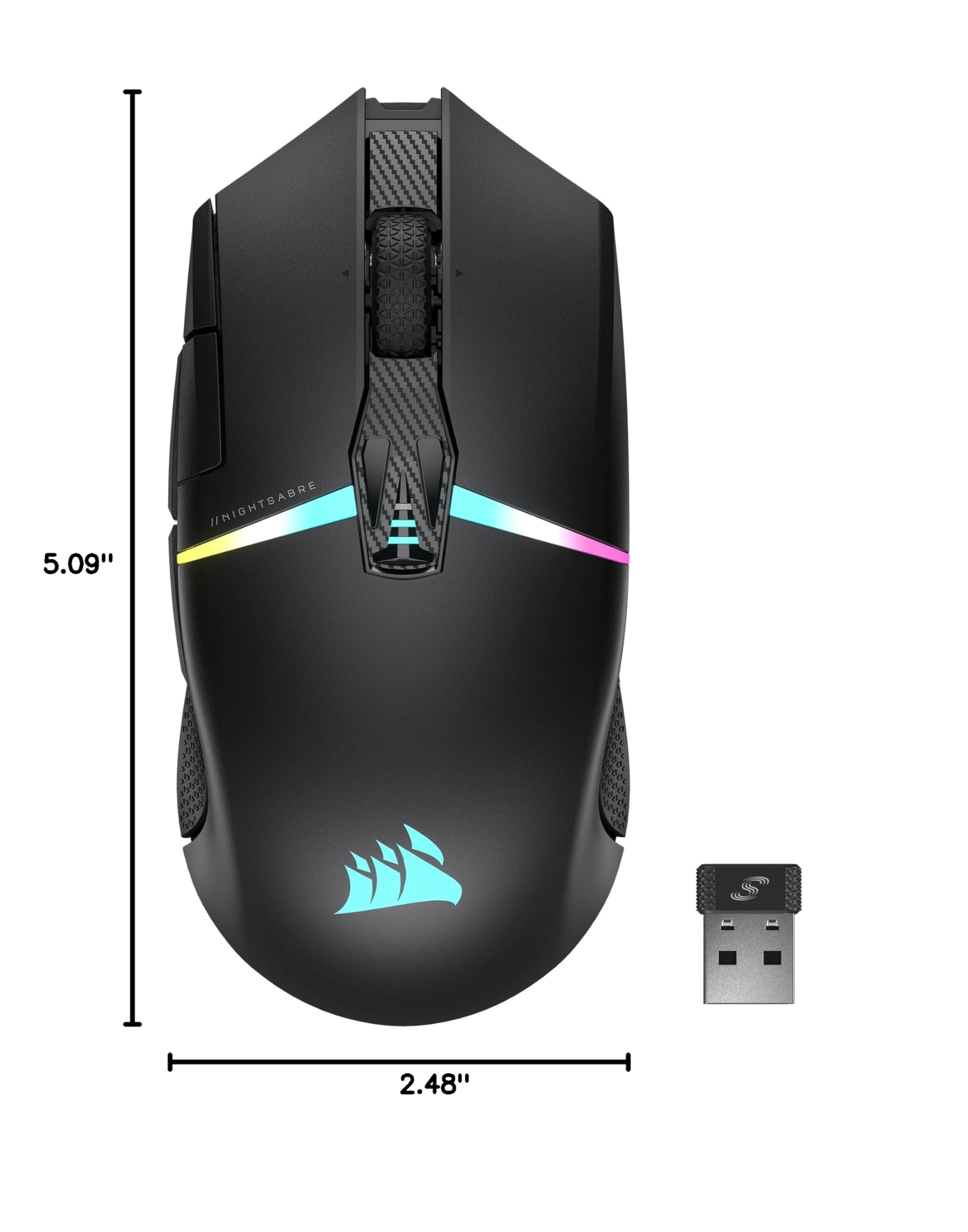 Corsair NIGHTSABRE RGB Wireless Gaming Mouse for FPS, MOBA - 26,000 DPI - 11 Programmable Buttons - Up to 100hrs Battery - iCUE Compatible - Black
