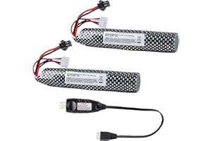 TANSAR 2 Packs Gel Ball Blaster Battery 11.1V Splat Orby Ball Gun Accessories, 2000mAh Lipo Airsoft Gun to SM-2P Plug Charger Cable, Compatible with Splat Gel Gun, RC Car Boat, Foam Flying Toy for Ages 14+