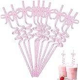 10pcs Pink Bow Straw Bow Drink Stirrers Reusable Glitter Straw Set, Birthday Party Cocktail Wedding Decorations