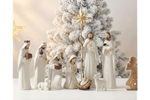 VioraWhite 13 Pcs 5.9 Inch Resin Nativity Set and Figures Decor Christmas Nativity Scene Stable Manger Holy Family Tabletop Decorations, First Christmas Birth of Jesus Religious Christian Decorations