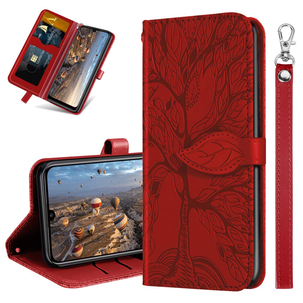 MRSTER Huawei P Smart Z Case - Premium Leather Phone Case For Honor 9X, Flip Wallet Protective Case Cover for Huawei P Smart Z/Honor 9X. RX2 Tree Red — image 1