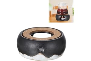 BSTKEY Teapot Warmer, Ceramic Tea Warmer with Tealight Holder and Cork Cushion, Teapot Heater for Heating Coffee Milk Tea (Black, Star Style)