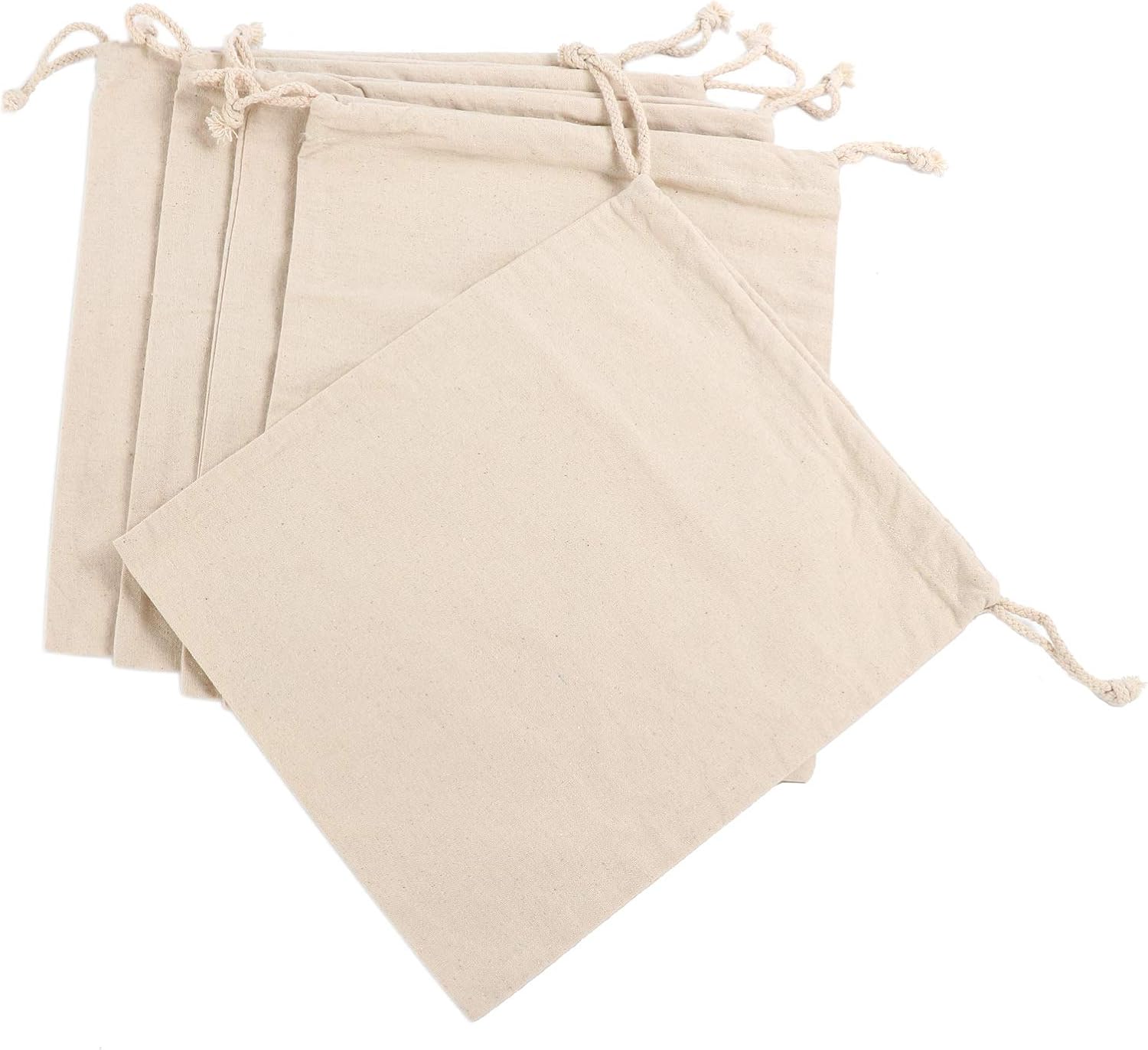 Bread Bags - 5 Pack Large Size - Ideal for Homemade Bread, Reusable Food Storage, Housewarming, Wedding Gift, Storage for Artisan Bread - Bakery & Baguette Bag (Cotton and Linen, 11.8" x 15.7")