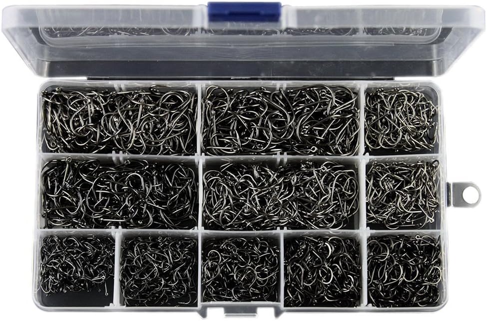 Anmuka 1600pcs High Carbon Steel Fishing Hooks with 10 sizes