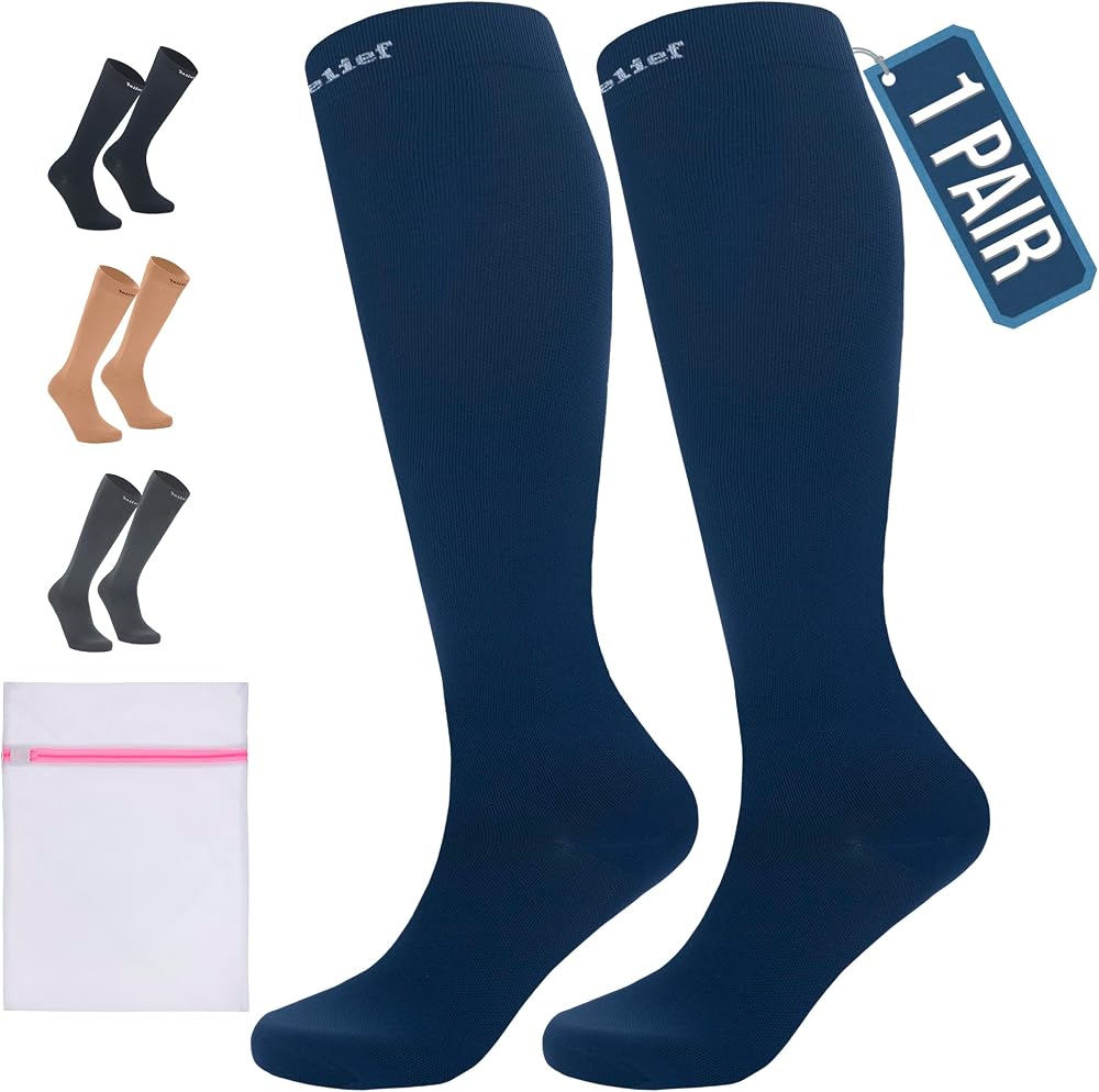 360 RELIEF 1 Pair Compression Socks 15-20 mmHg Blue S/M with Laundry Bag