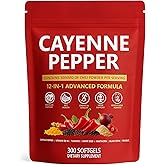 Cayenne Pepper Softgels, 300 Softgels Cayenne Pepper Capsules Supplement with Vitamin D3+K2, Turmeric, Hawthorn, Grape Seed, Supports Digestive Health & Gut Health (1 Pack)