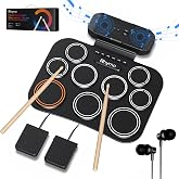 Rhymo Portable Electronic Drum Set, 9-Pad Roll-Up with Built-in Speaker | Rechargeable Battery, Headphones, Drum Pedal &amp; Sticks for Beginners, Home Practice and Travel Gifts