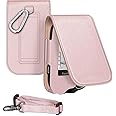 MEDMAX PU Protective Case with Detachable Hanging Lanyard for Freestyle Libre 3 2 / Libre Reader, Lightweight Shockproof Diabetic Storage Neck Sling Carrying Case with Carabiner Clip (Rose Gold)