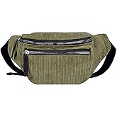 eYLun Women's Corduroy Waist Bag, Adjustable Chest Bag, Fanny Pack for Travel, Walking, Running, Hiking, Cycling - Green