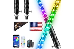 Ehaho 2 PCS 3FT Whip Lights with Spring Base, APP & Remote Control Led Whip Lights for Side by Side, Spiral RGB Chasing Lighted Whips with Rocker Switch, Music Led Whips for UTV ATV RZR SXS Can-Am