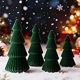 Lanpn 4 Pcs 6" 8" 10" Christmas Velvet Tree Figurine Decoration, Xmas Cone Tree Set Indoor, Small Tabletop Pine Trees Statue, Mantel Table Centerpiece Home Entryway Winter Holiday Decor, Green