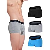 YOUJIOU Men's Cotton Underwear Short Leg Underwear Pack Soft Waistband Open-fly No-ride-up Trunk Underpants 3 Pack