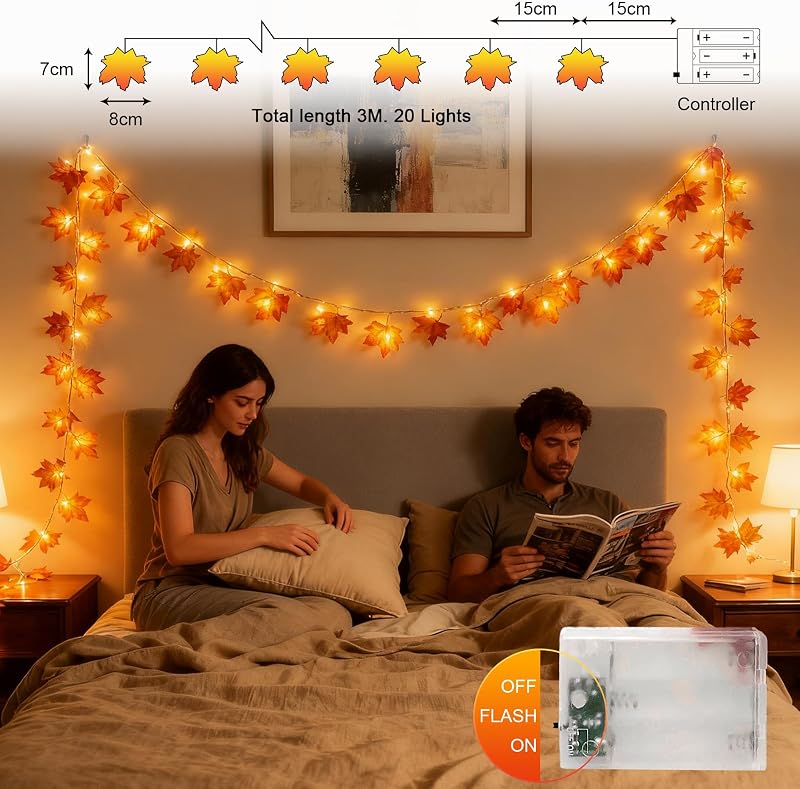Guirnalda de luces AdalyRoma con hojas, 2,5M 20LED hojas de arce