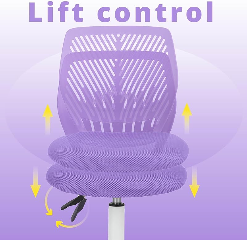 Silla de Escritorio para niños, Silla giratoria de Altura Ajustable con diseño de Respaldo de Agujero pequeño, Adecuada para Dormitorio de niños o Sala de Estudio, Color Morado — foto 5 de 8