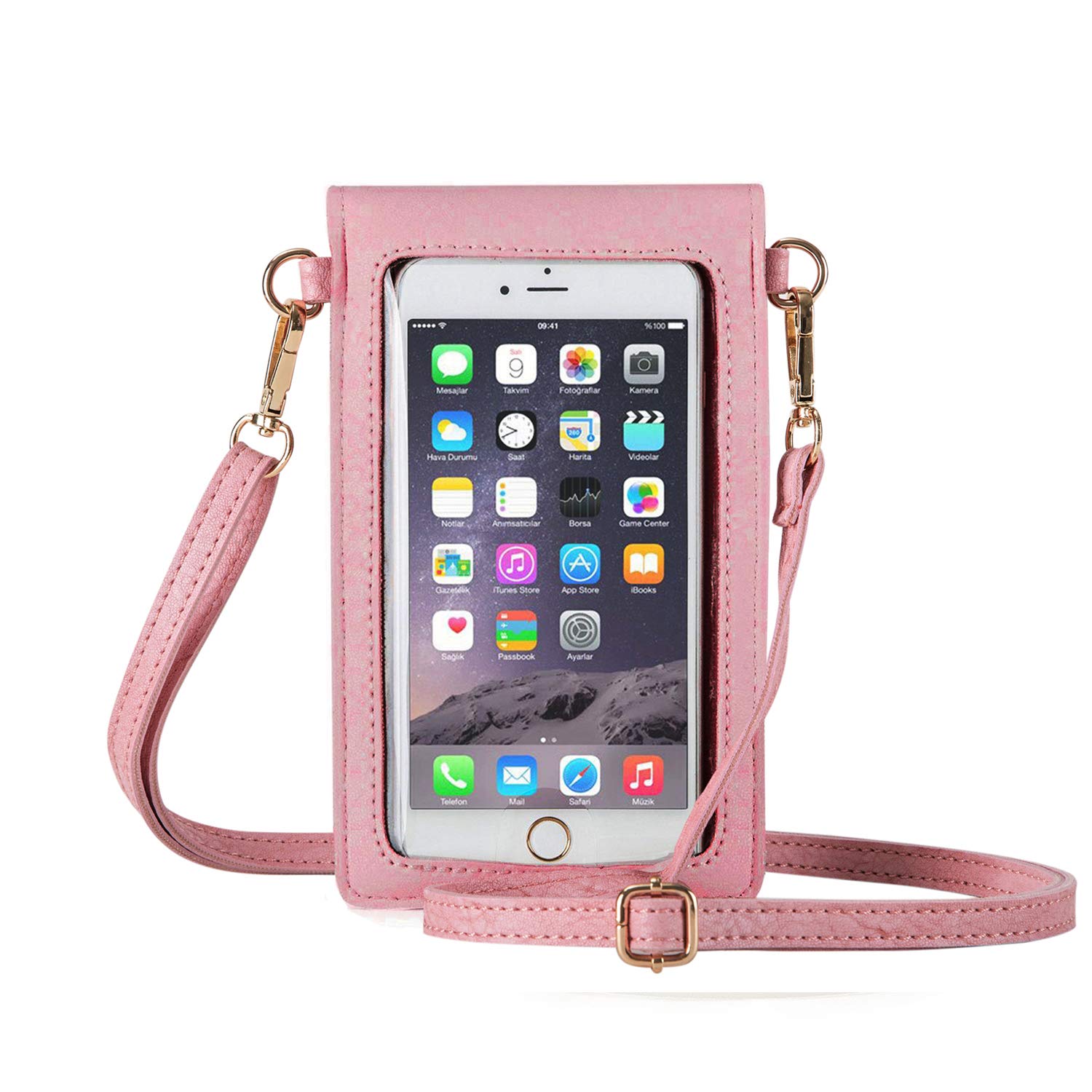 AnsTOP Women Hollow Texture Leather Small Crossbody Bag Cell Phone Pouch Handbag with 2 Shoulder Straps Pink
