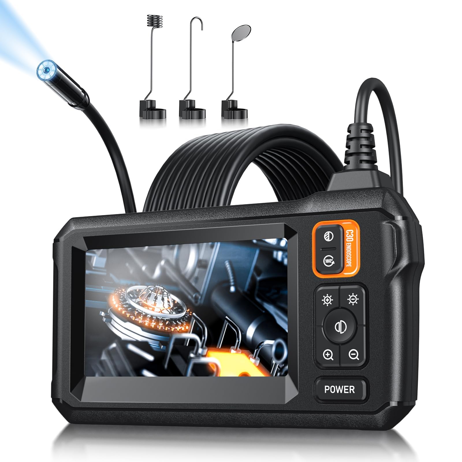 Photo 1 of Endoscope Camera with Light, Inspection Borescope Camera with 4.3" IPS Screen, 1920P HD with 8 LED Lights, 16.4FT Semi-Rigid Cord Bore Scope, IP67 Waterproof Endoscope for Sewer, Tools(Orange)