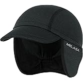 MELASA Winter Fleece Cycling Cap, Ear Warmers Skull Cap Helmet Liner with Sun Visor, Bike Hat Running Beanie for Men Women