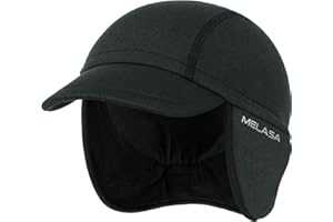 MELASA Winter Fleece Cycling Cap, Ear Warmers Skull Cap Helmet Liner with Sun Visor, Bike Hat Running Beanie for Men Women