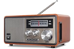 Oncheer Retro Vintage Wood Bluetooth FM Home Radio, 15W Subwoofer Stereo Speaker, Battery Powered Radios with Antenna Best Reception, Support TF Card/USB Player/AUX in