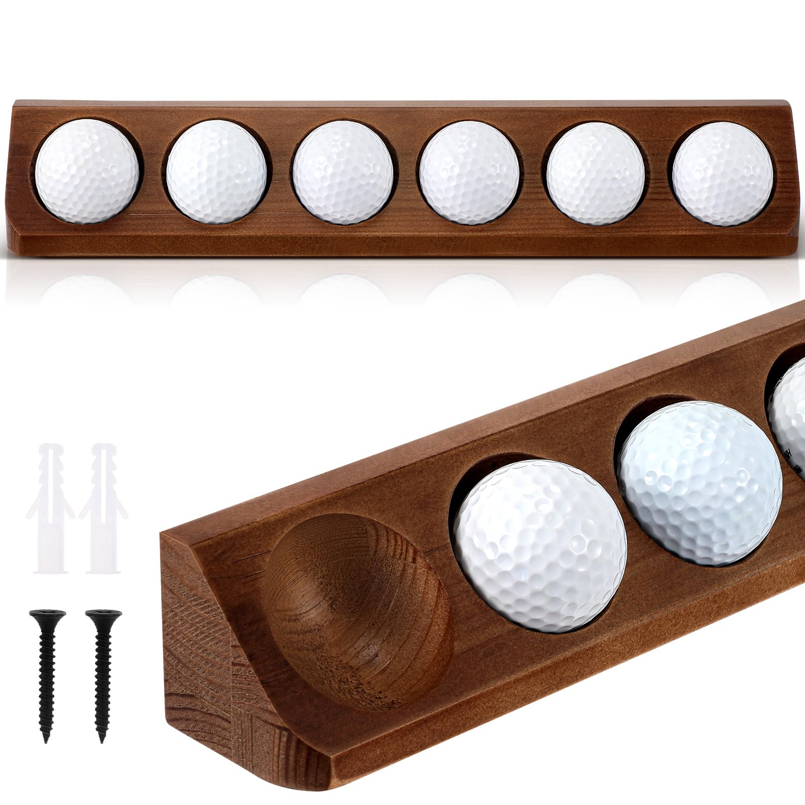Photo 1 of CroBlissful 1 Pack Wooden Golf Ball Display Case 6 Standard Size Wall Mount Golf Ball Stand Holder Display for Collector Sport Memorabilia Accessories Gift (Walnut Color)