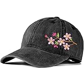 Cute Flower Hat, Elegant Floral Embroidered Adjustable Baseball Cap for Men Women, Gifts for Flower Lovers, Black