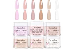 CREAGLAM Professional Acrylic Nail Powder Kit - 6 Colors for French Extensions & 3D Nail Art, No Lamp Needed, Non-Yellowing, Bubble Free, Long Lasting Salon Quality Powder