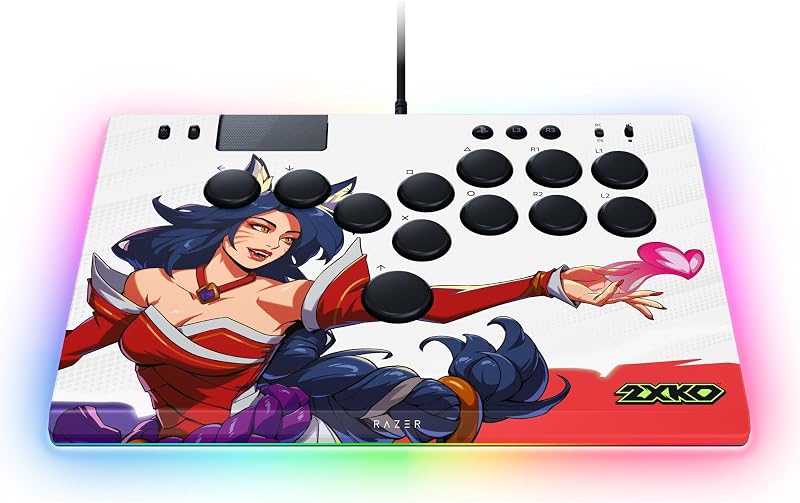 Kitsune 2XKO Edition - Mando arcade óptico con todos los botones para PS5 y PC - diseño con 4 botones de movimiento precisos - interruptores ópticos lineales planos | 2XKO