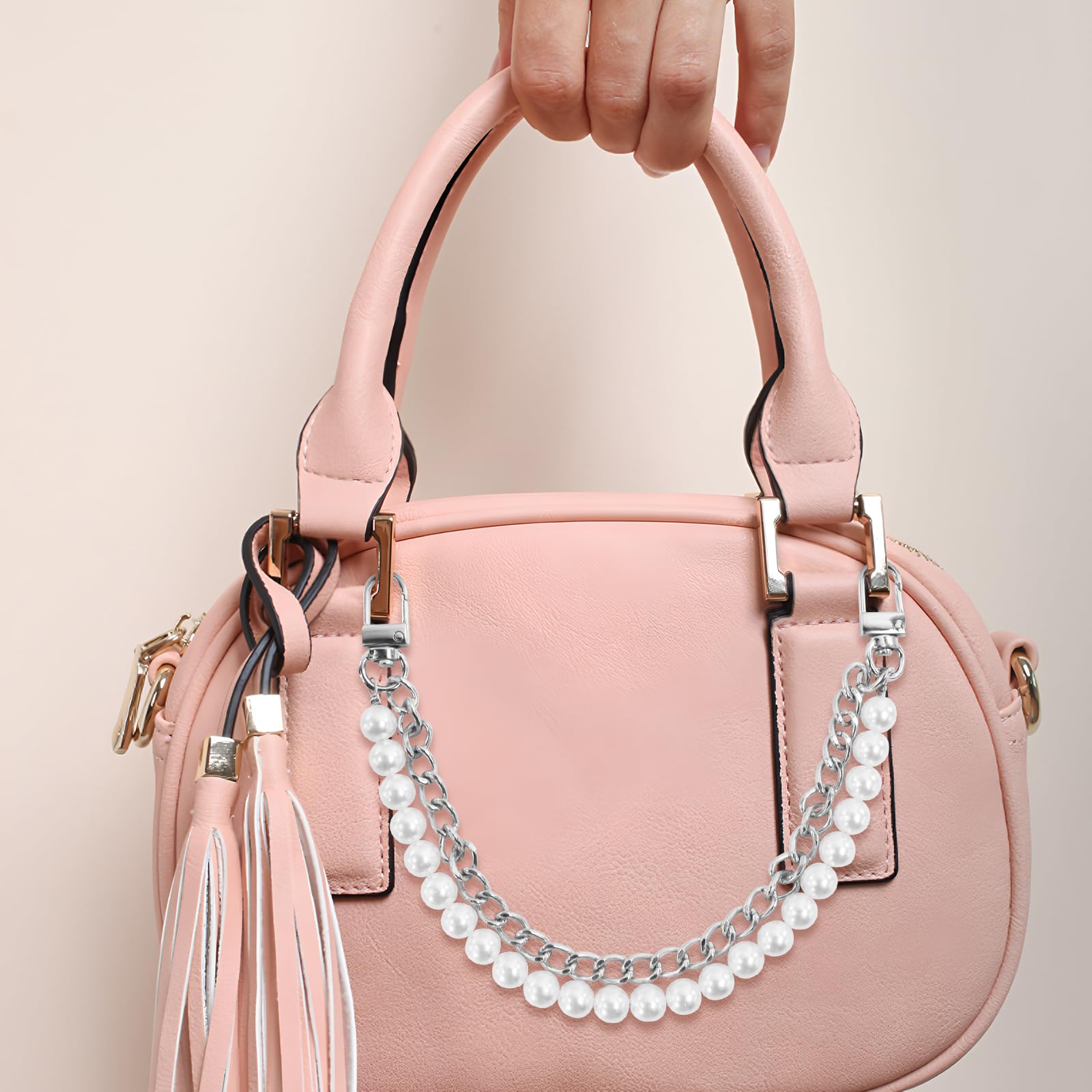 GAQWOK 2 Pcs Pearl Purse Chain Handbag Straps, Metal Shoulder Crossbody Bags Short Handle Replacement Bag Charm Chain, Purse Charms for Handbags(Gold and Silver)