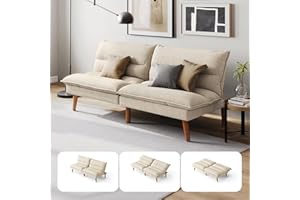 LINSY HOME Futon Sofa Bed - Convertible Corduroy Futon Couch Bed with Adjustable Backrest, Modern Small Loveseat Sleeper Sofa for Small Spaces, Living Room, Apartment or Office (Beige)