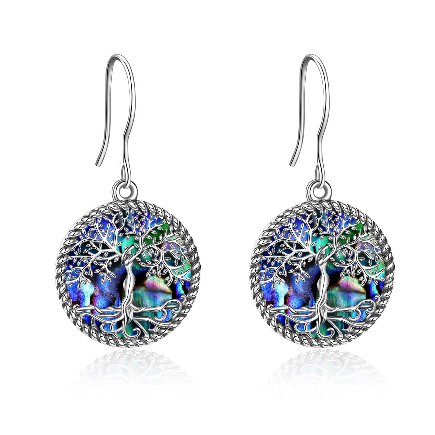 YAFEINI Tree of Life Earrings Sterling Silver Tree of Life Abalone Shell Dangle Drop Earrings for Women Jewelry