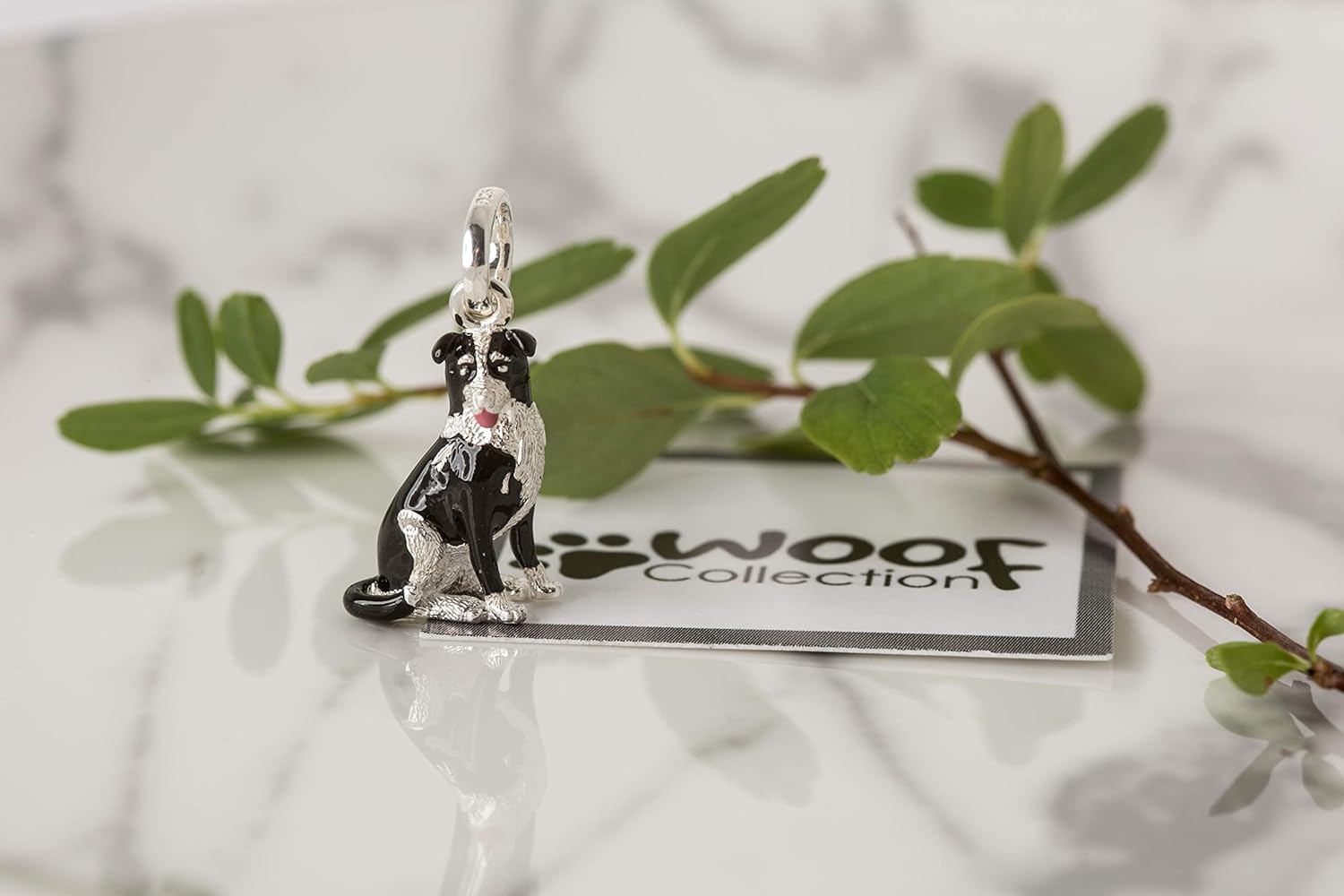 Gemma J Border Collie Dog Charm, silver dog charm compatible with most charm bracelets or as a pendant, Black,Silver - Image 3