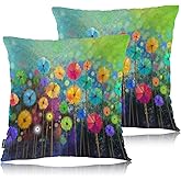 Swono Pillow Covers 18X18 Inch Set of 2 Abstract Floral, Throw Pillow Cases Watercolor Blossom Flower Herbs Pillowcase Cushion Cover Decorative for Indoor Outdoor Home Sofa Bedroom Livingroom