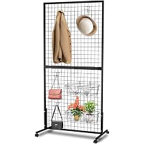 2 Pack Double Sided Grid Wall Display Panels - 2' X 5.6' Heavy Duty Iron Mesh Rack With Hooks & Clips