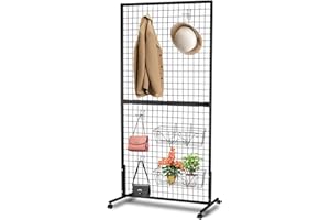 ktondic 3'×6' Double-Layer Grid Panels for Display, Movable Gridwall Panels Tower with T-Base Stand, Sturdy Wire Grid Wall Panels Metal Art Display Racks for Retail Displays Craft Shows