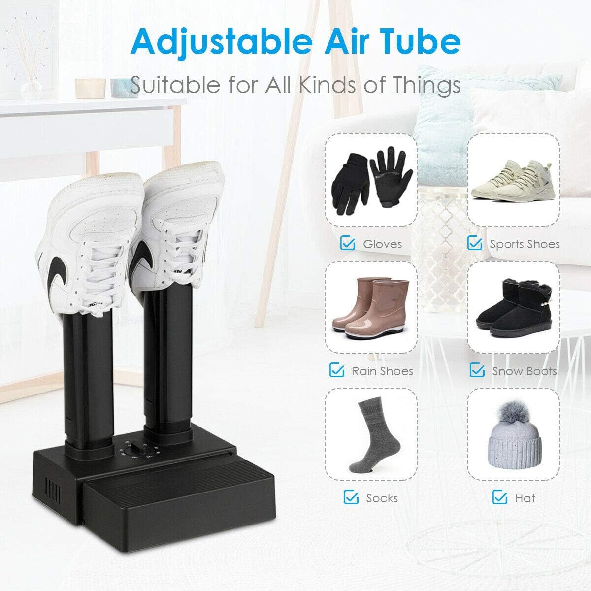 COSTWAY Electric Shoes Dryer, Double Free-Retractable Drying Tubes Boot Dryer, Drying and Warming All Kinds of Footwear, Timer Knob & Power Indicator, Supporting 24 Hours Operation, ETL Certified: Shoes