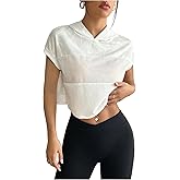 OYOANGLE Women's Short Sleeve Hooded Athletic Shirt Eyelet Sports Workout Crop Shirts
