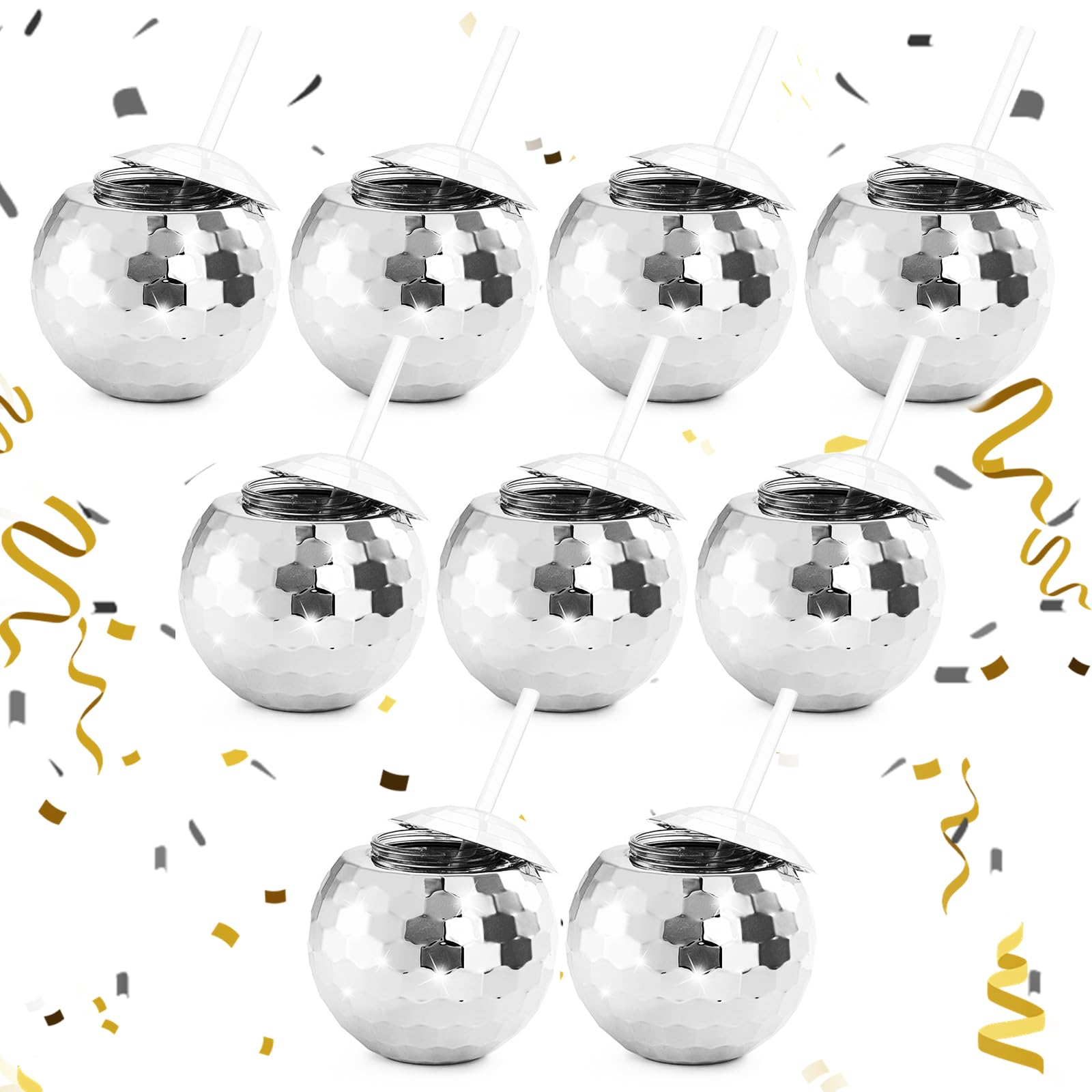 Photo 1 of 9 PCS Disco Ball Cups, 20 OZ Disco Cups with Straws and Lid, Reusable Flash Ball Tumbler Cocktail Cup for Party Decorations Nightclub Bar Wine Drinking, Silver